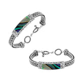 Handcrafted sterling silver bracelet with Abalone Shell and toggle lock made in Bali.